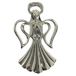 Silver Tone Angel Singing With Praying Hands Brooch